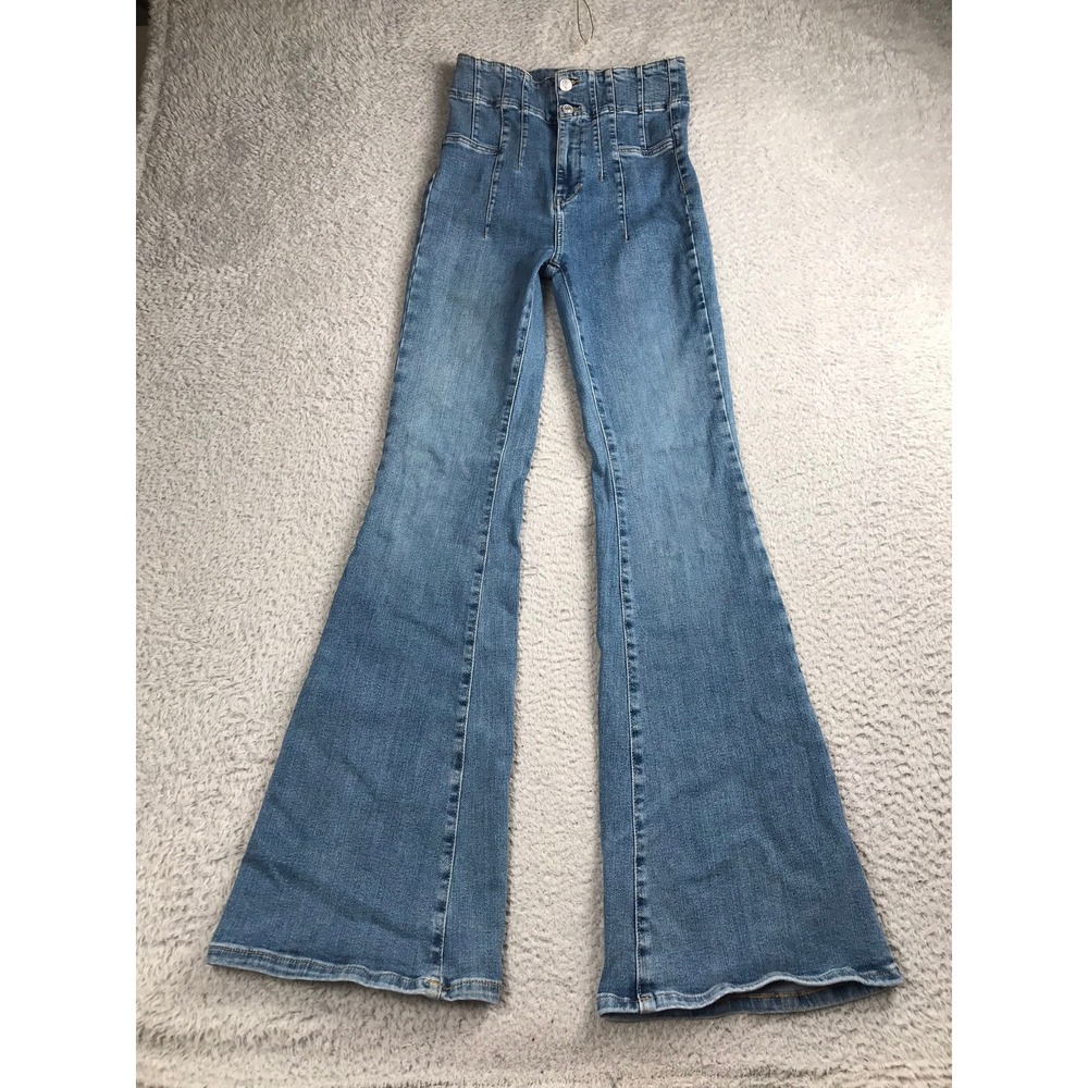 We The Free People Jayde Flare Jeans Womens 28 Blue High Rise‎ Bareback Wide Leg